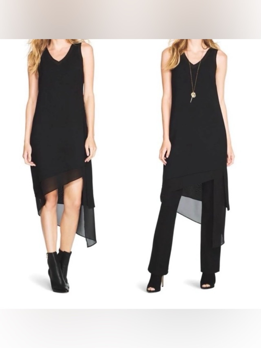 White House Black Market Women’s Black Asymmetric Hem V-Neck Shift Dress